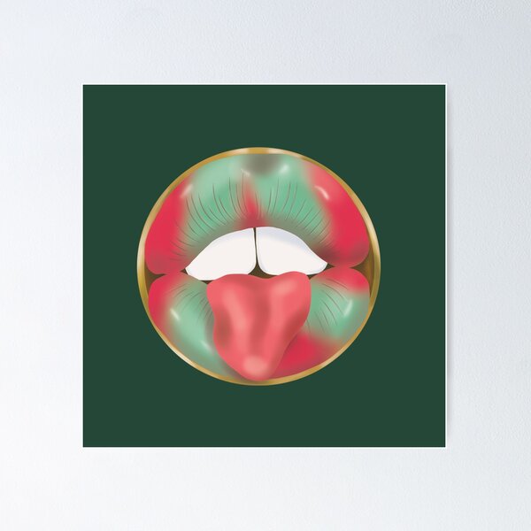 Item preview, Rebel Lips Pop Art – Duotone Pink seablue Lips on Dark green Background designed and sold by GoldenRebels.