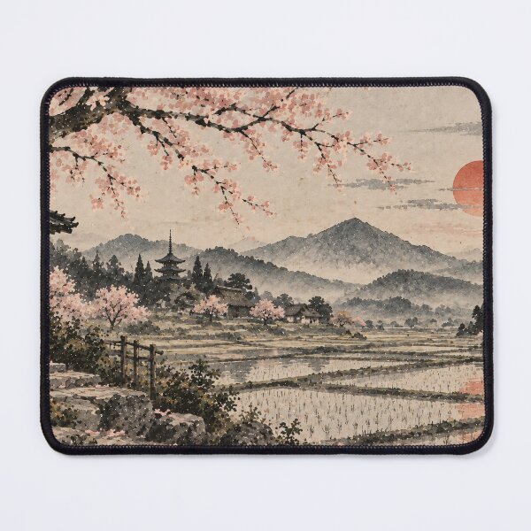 Item preview, Japanese Landscape Watercolour Cherry Blossom Sunset Painting designed and sold by Jozefin's Studio.