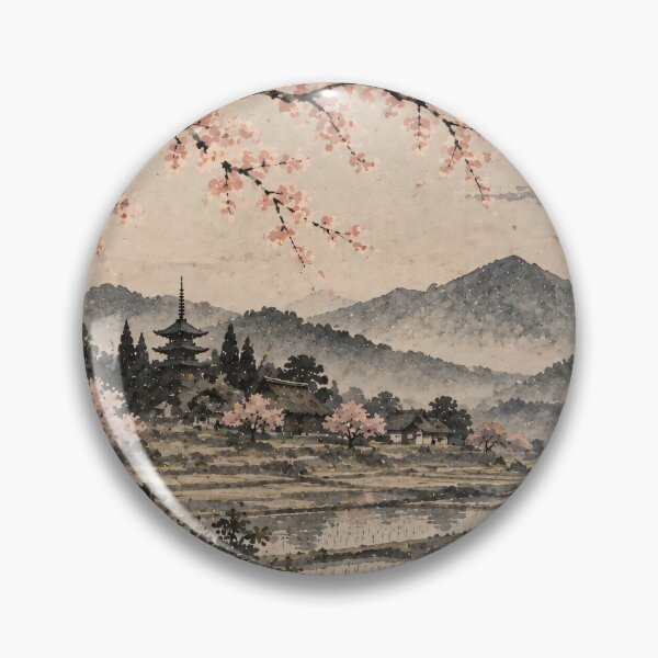 Item preview, Japanese Landscape Watercolour Cherry Blossom Sunset Painting designed and sold by Jozefin's Studio.