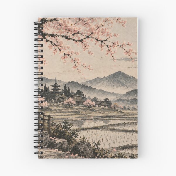 Item preview, Japanese Landscape Watercolour Cherry Blossom Sunset Painting designed and sold by Jozefin's Studio.
