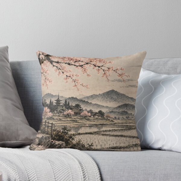 Item preview, Japanese Landscape Watercolour Cherry Blossom Sunset Painting designed and sold by Jozefin's Studio.