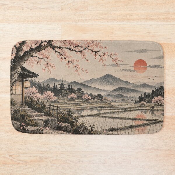 Item preview, Japanese Landscape Watercolour Cherry Blossom Sunset Painting designed and sold by Jozefin's Studio.