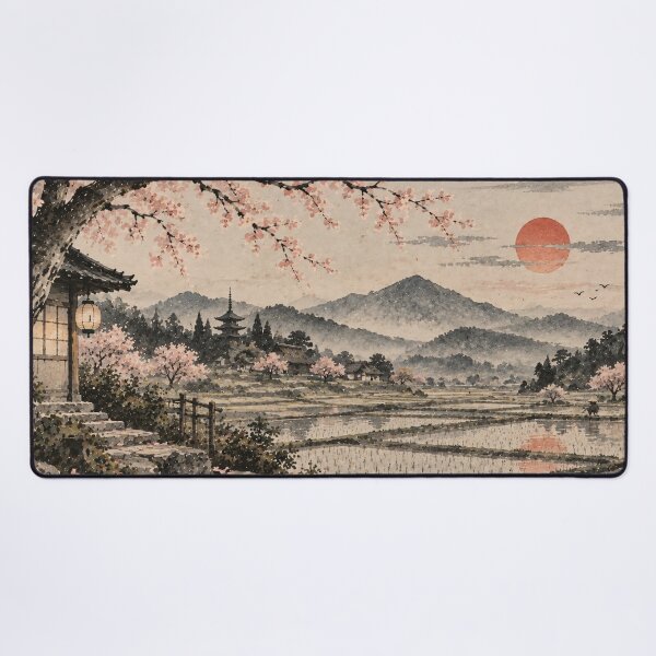 Item preview, Japanese Landscape Watercolour Cherry Blossom Sunset Painting designed and sold by Jozefin's Studio.