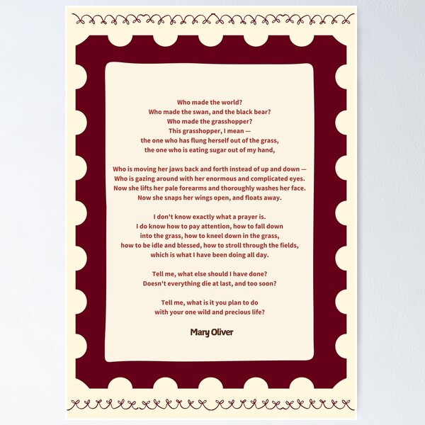 Item preview, Mary Oliver The Summer Day Poster | Tell Me What You Plan to Do | Poetry & Literary Wall Art designed and sold by Poeticrituation.