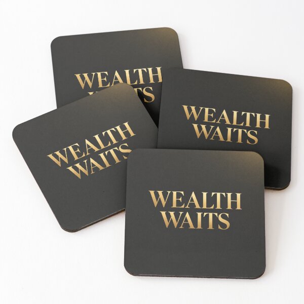 Item preview, Wealth Waits | Gold and Charcoal Money Quote Poster designed and sold by Zaramodo.