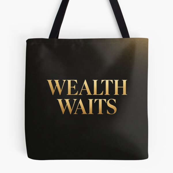 Item preview, Wealth Waits | Gold and Charcoal Money Quote Poster designed and sold by Zaramodo.