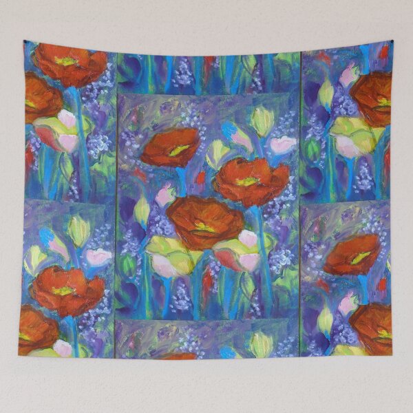 Aperçu de l'œuvre Coquelicots rouges sur bleu créée et vendue par GiftsbyNaomi.