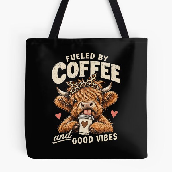 Item preview, Fueled By Coffee Highland Cow Leopard Bandana designed and sold by markymaarty.