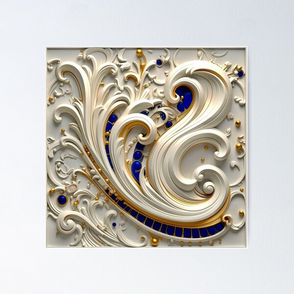 Item preview, Ornate White Porcelain and Royal Blue Spiral designed and sold by Vicky Brago-Mitchell®.