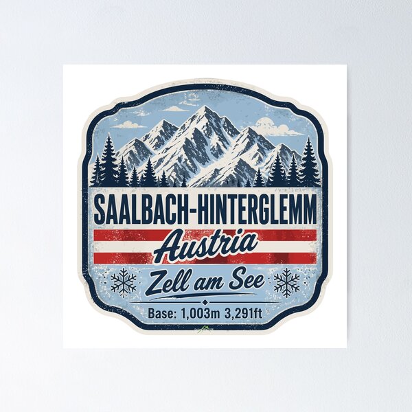 Item preview, Saalbach Hinterglemm Austria Alps Skiing Sticker TShirt 01 designed and sold by OuterShellUK.