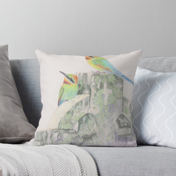 Item preview, Two Rainbow Beeaters blending nicely on the mossy headstone designed and sold by SandraAnimalArt.