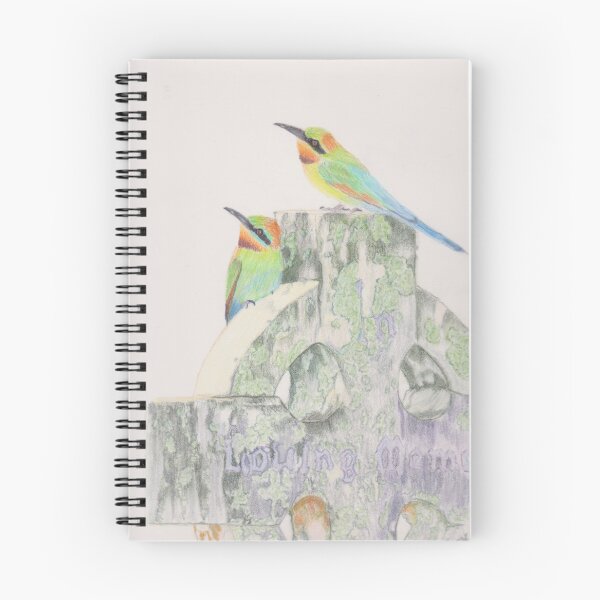 Item preview, Two Rainbow Beeaters blending nicely on the mossy headstone designed and sold by SandraAnimalArt.