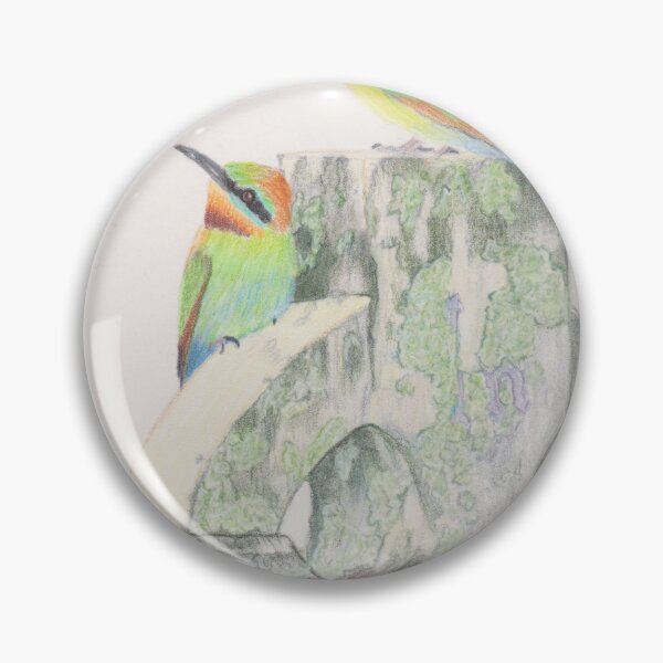 Item preview, Two Rainbow Beeaters blending nicely on the mossy headstone designed and sold by SandraAnimalArt.