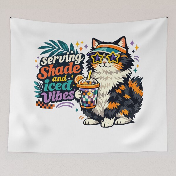 Item preview, Serving Shade and Iced Vibes Funny Cat Summer Iced Coffee Retro Art Design designed and sold by inkoutninja.