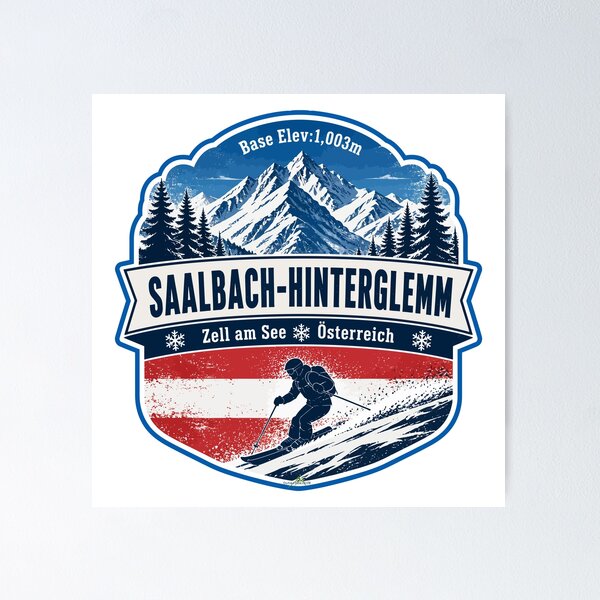 Item preview, Saalbach Hinterglemm Austria Alps Skiing Sticker TShirt 02 designed and sold by OuterShellUK.