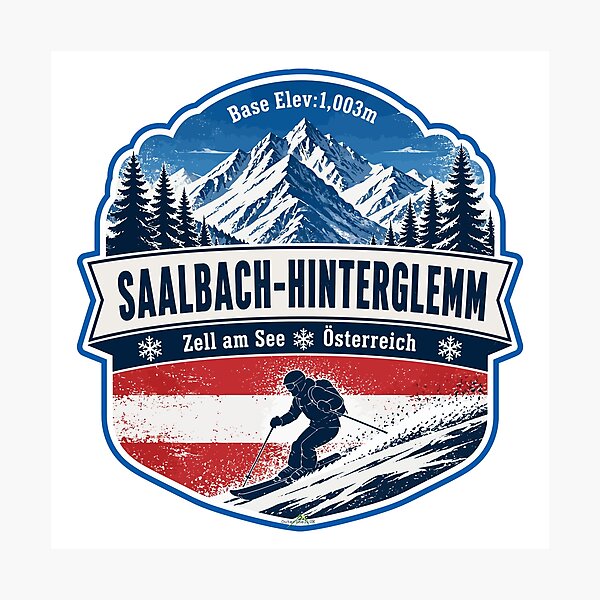 Item preview, Saalbach Hinterglemm Austria Alps Skiing Sticker TShirt 02 designed and sold by OuterShellUK.