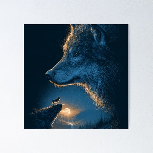 Item preview, Majestic Wolf Howling Moonlit Wilderness Night designed and sold by NicolasGlowArt.