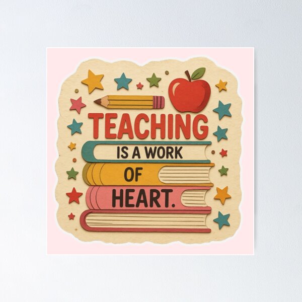 Item preview, Teaching Is a Work of Heart – Teacher Books Pencil Apple Design designed and sold by Palette & Hue.