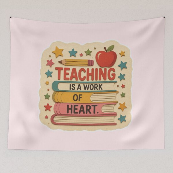Item preview, Teaching Is a Work of Heart – Teacher Books Pencil Apple Design designed and sold by Palette & Hue.