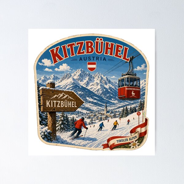 Item preview, Kitzbuhel Austria Tyrol Ski Sticker TShirt 06 designed and sold by OuterShellUK.