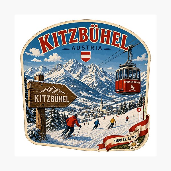 Item preview, Kitzbuhel Austria Tyrol Ski Sticker TShirt 06 designed and sold by OuterShellUK.