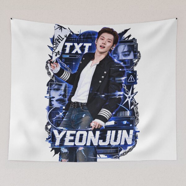 Item preview, TXT Yeonjun Iconic Stage Flag Cyber Blue Art designed and sold by Valeree Store.