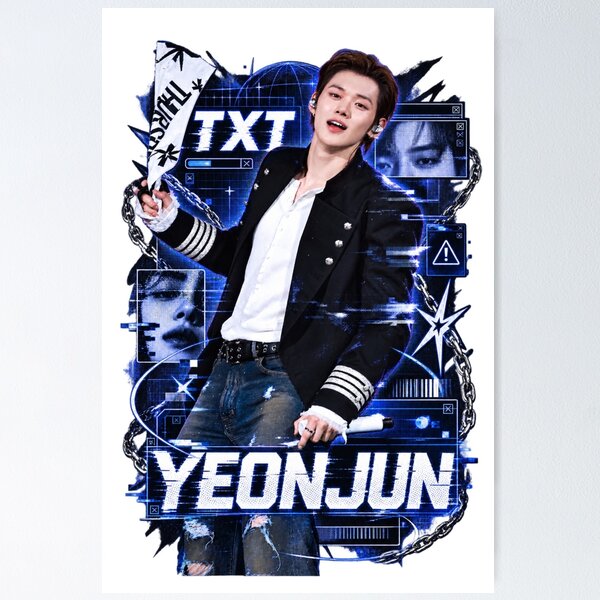 Item preview, TXT Yeonjun Iconic Stage Flag Cyber Blue Art designed and sold by Valeree Store.