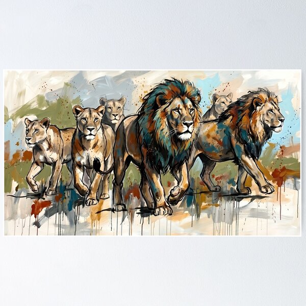 Item preview, Expressive Lion Pride Canvas Print | Abstract Wildlife Wall Art | Modern Safari Fine Art Poster | Majestic African Lions & Lionesses Painting designed and sold by SergioMiklos.