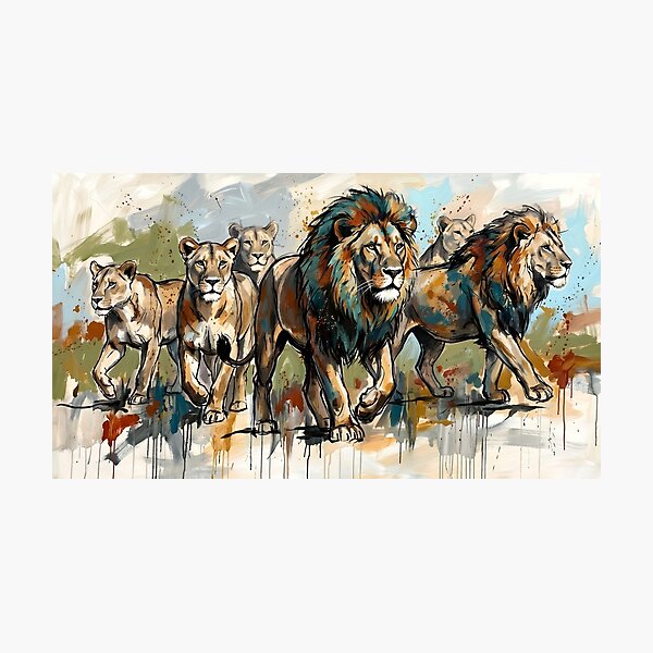 Item preview, Expressive Lion Pride Canvas Print | Abstract Wildlife Wall Art | Modern Safari Fine Art Poster | Majestic African Lions & Lionesses Painting designed and sold by SergioMiklos.