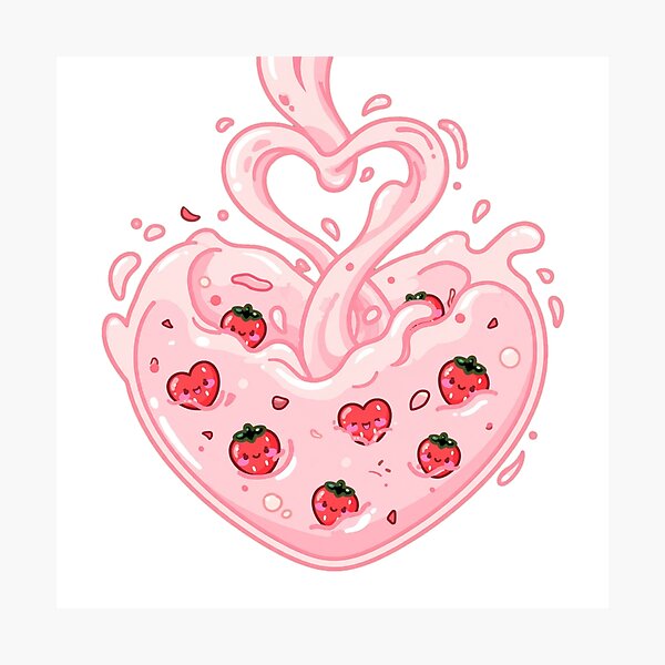 Item preview, Cute Strawberry Heart Sticker – Pink Strawberry Dessert designed and sold by Kiralemon.