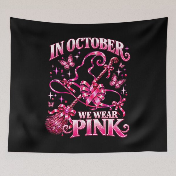Item preview, In October We Wear Pink Breast Cancer Witch Ribbon Broom Halloween designed and sold by schoolofbullies.