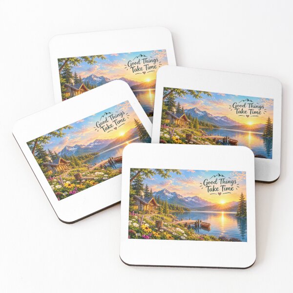 Item preview, Cozy Mountain Lake Cabin Golden Sunset designed and sold by LearnFunStore.