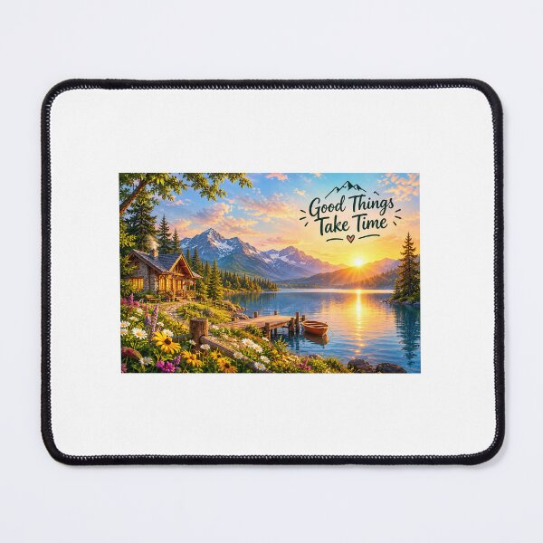 Item preview, Cozy Mountain Lake Cabin Golden Sunset designed and sold by LearnFunStore.