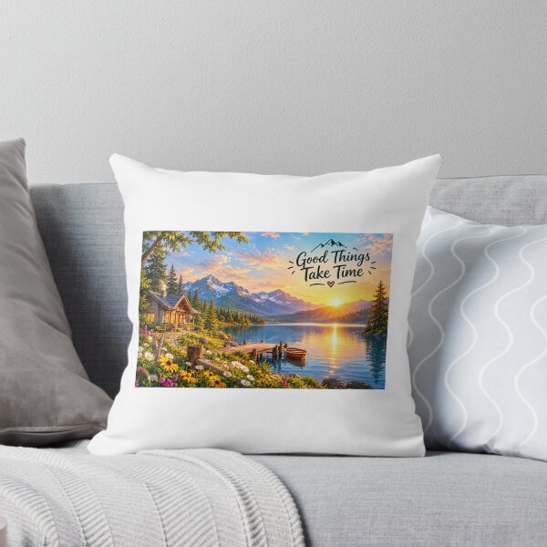 Item preview, Cozy Mountain Lake Cabin Golden Sunset designed and sold by LearnFunStore.