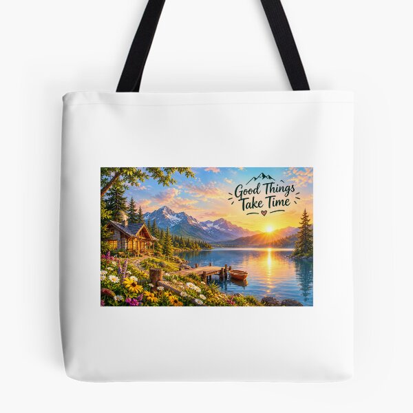 Item preview, Cozy Mountain Lake Cabin Golden Sunset designed and sold by LearnFunStore.