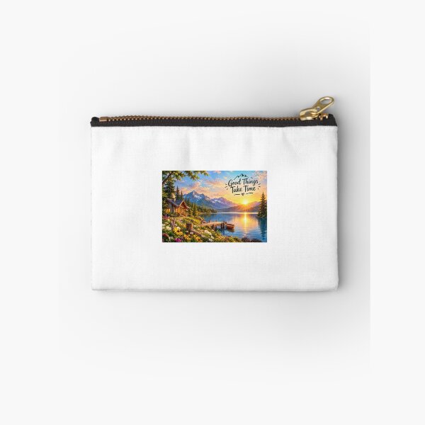 Aperçu de l'œuvre Chalet confortable au bord d'un lac de montagne, coucher de soleil doré créée et vendue par LearnFunStore.
