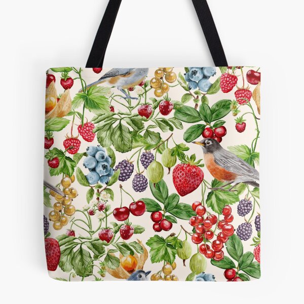 Item preview, Watercolor Birds and Berries Botanical Garden on Cream designed and sold by Nobody Shadow Art.