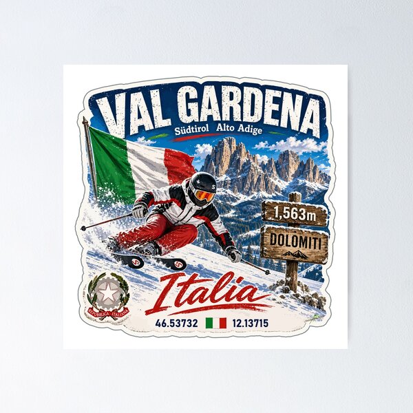 Item preview, Val Gardena Italy Italia Dolomites Ski Skiing Sticker TShirt 06 designed and sold by OuterShellUK.