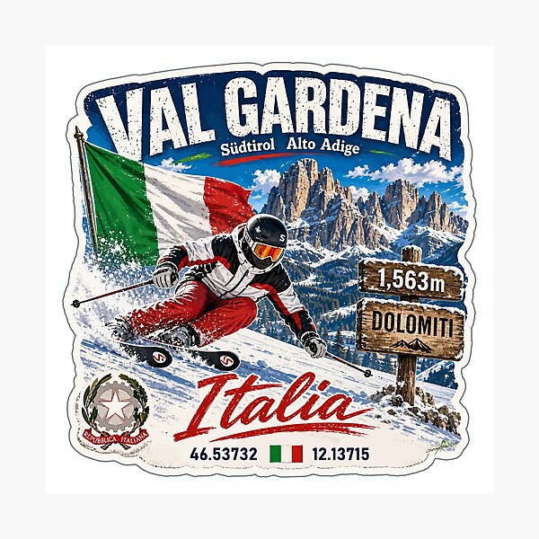 Item preview, Val Gardena Italy Italia Dolomites Ski Skiing Sticker TShirt 06 designed and sold by OuterShellUK.