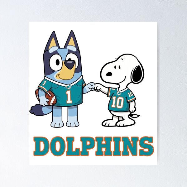 Item preview, Bluey And Snoopy Miami Dolphins Football Buddies designed and sold by DamianRoy88.