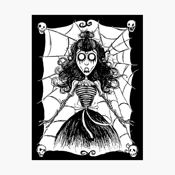 Item preview, Gothic Spiderweb Skull Corpse Bride Illustration Art designed and sold by cayangakyu.