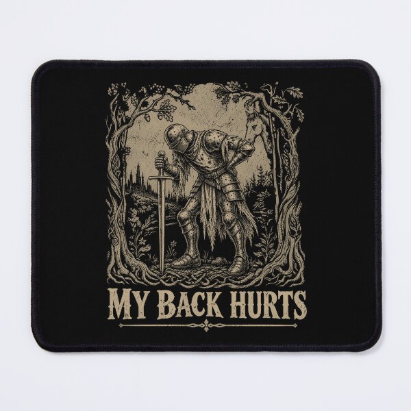 Item preview, My Back Hurts Medieval Knight Funny Getting Old Aging Joke Vintage Woodcut designed and sold by elongatedjazz.