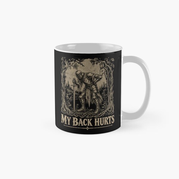 Item preview, My Back Hurts Medieval Knight Funny Getting Old Aging Joke Vintage Woodcut designed and sold by elongatedjazz.