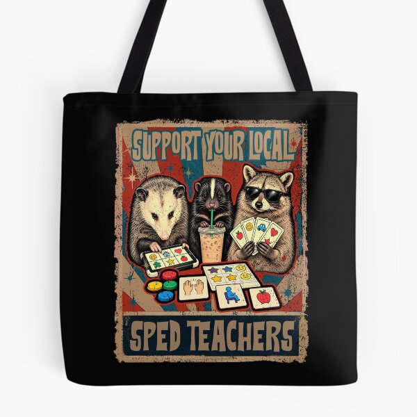 Item preview, Support Your Local Sped Teachers Raccoon Opossum Skunk Retro Special Education designed and sold by schoolofbullies.