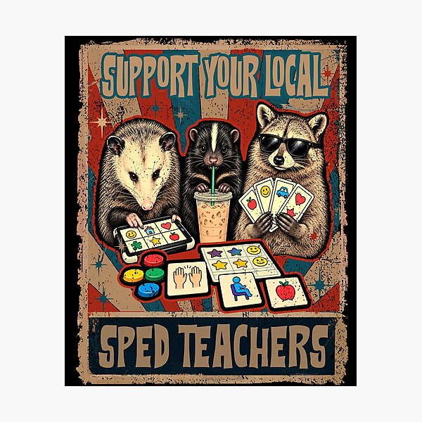 Item preview, Support Your Local Sped Teachers Raccoon Opossum Skunk Retro Special Education designed and sold by schoolofbullies.