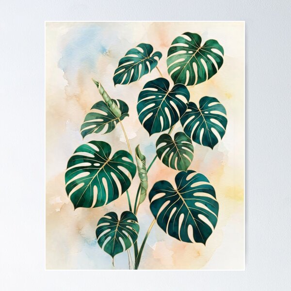 Item preview, Vibrant Monstera Leaf Watercolor Botanical Relief designed and sold by PIXEL DIGITAL ART.