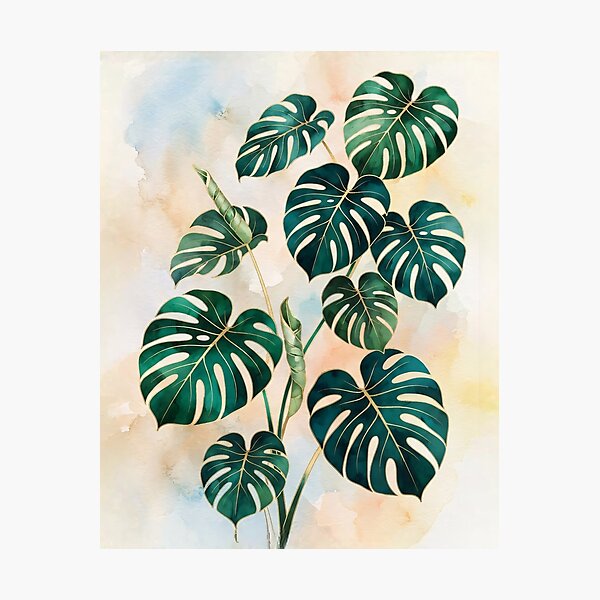 Item preview, Vibrant Monstera Leaf Watercolor Botanical Relief designed and sold by PIXEL DIGITAL ART.
