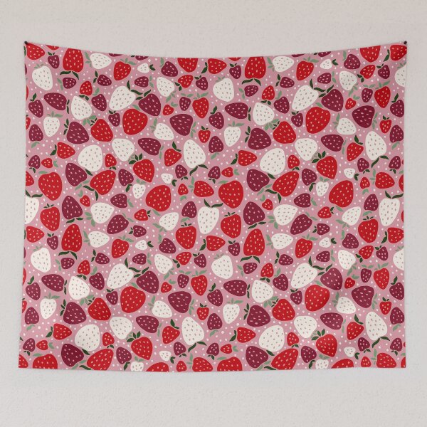 Item preview, Retro Strawberries on Dusty Pink with Red Burgundy and Ivory designed and sold by Nobody Shadow Art.