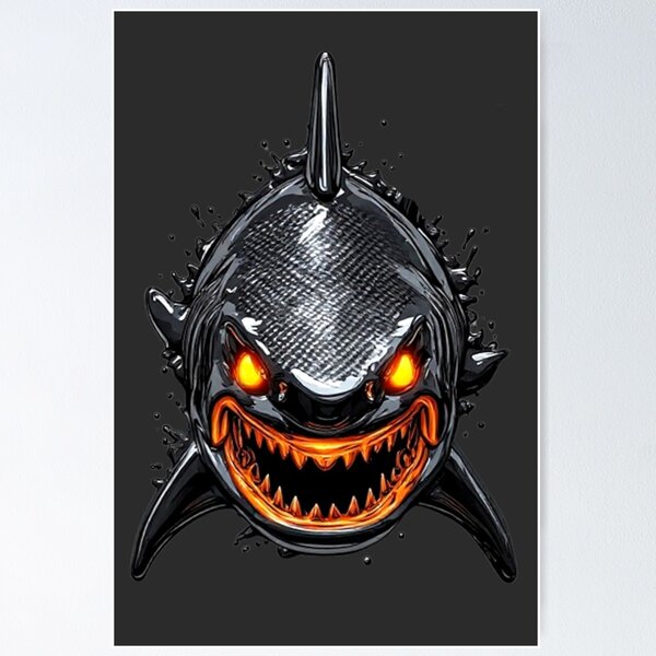 Item preview, Cybernetic Great White Shark - Amber Glow & Carbon Fiber Techwear Emblem designed and sold by Shift-Bloom.