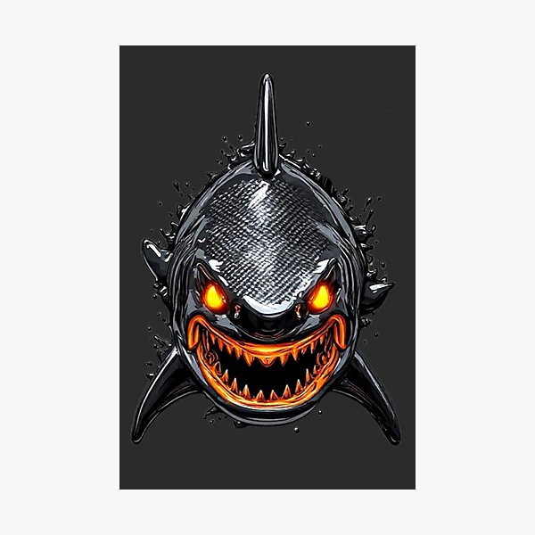 Item preview, Cybernetic Great White Shark - Amber Glow & Carbon Fiber Techwear Emblem designed and sold by Shift-Bloom.